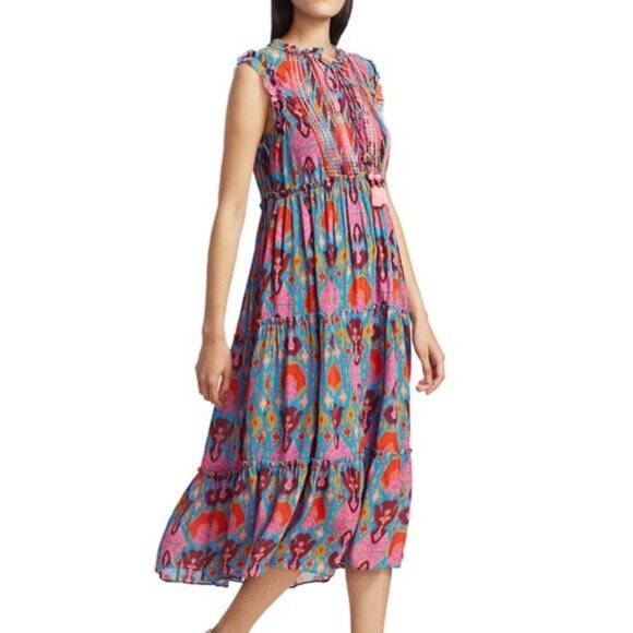 Figue Clara Midi Dress in Colorful Ikat Print Size XS BOHEMIAN Hippie Boho - Picture 10 of 10